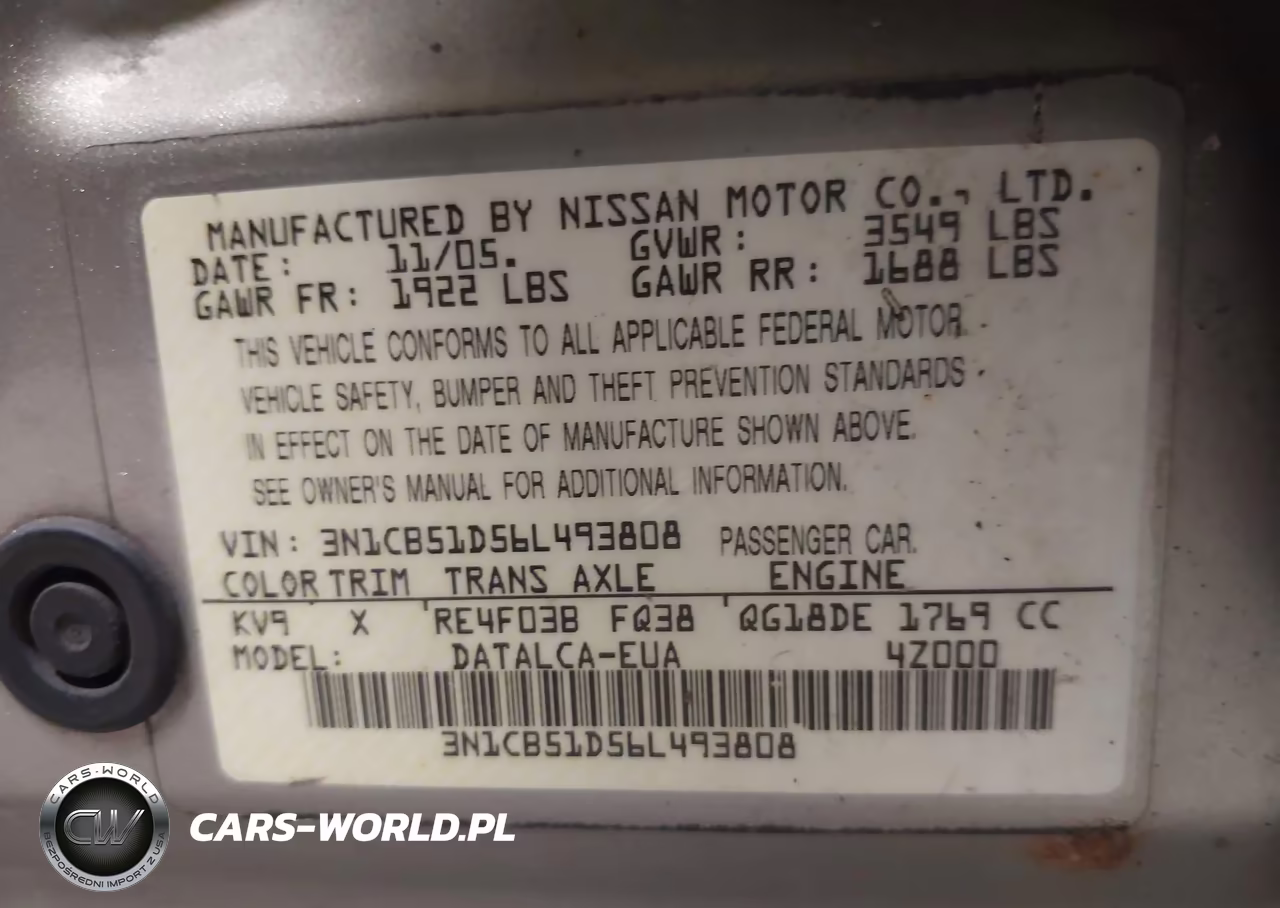 2006 Nissan Sentra 1.8 VIN:3N1CB51D56L493808 - 9