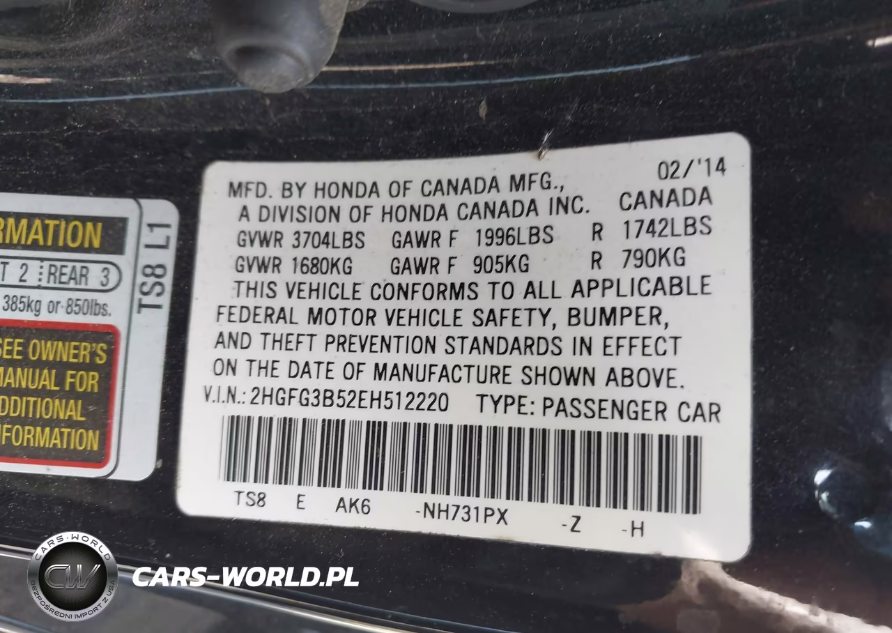 2014 Honda Civic Lx VIN:2HGFG3B52EH512220 - 9