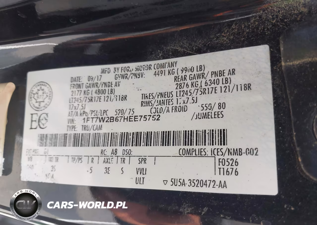 2017 Ford F-250 Xlt VIN:1FT7W2B67HEE75752 - 9
