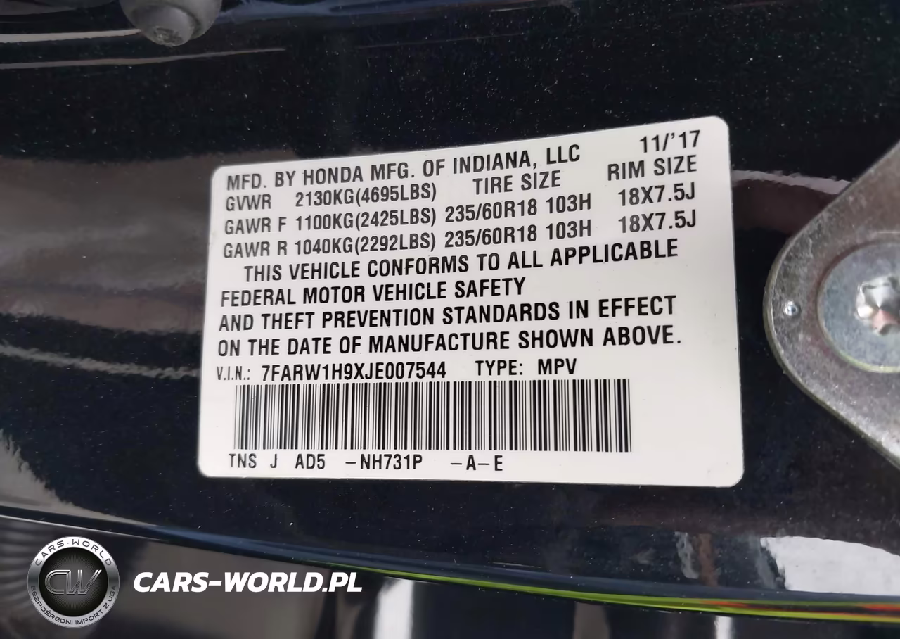 2018 Honda Cr-V Touring VIN:7FARW1H9XJE007544 - 9