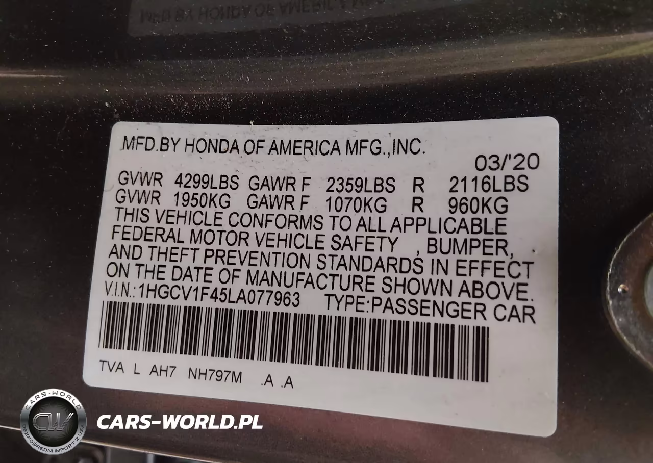 2020 Honda Accord Ex VIN:1HGCV1F45LA077963 - 9