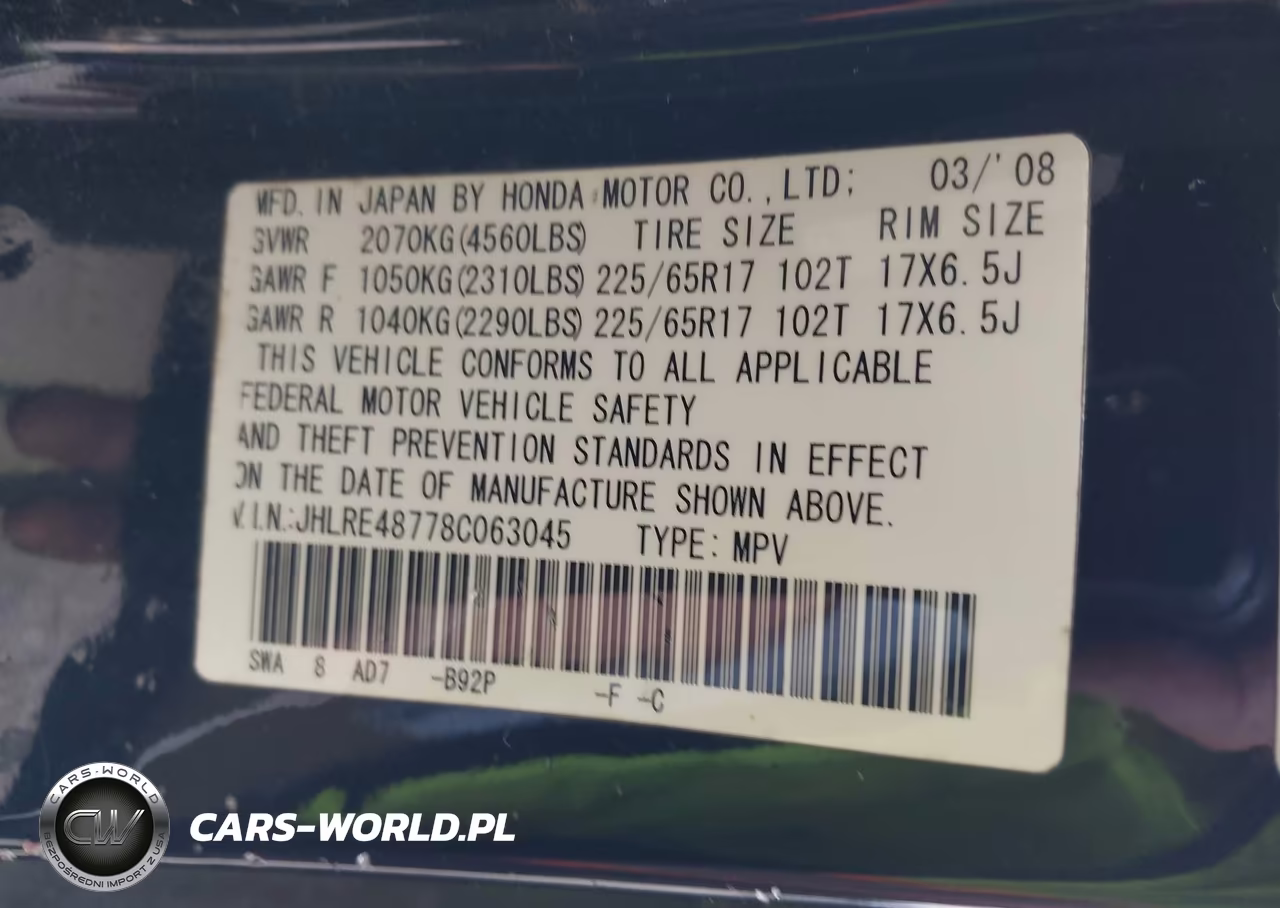 2008 Honda Cr-V Ex-L VIN:JHLRE48778C063045 - 9