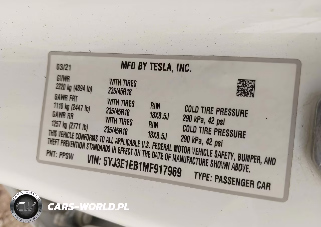 2021 Tesla Model 3 Long Range Dual Motor All-Wheel Drive VIN:5YJ3E1EB1MF917969 - 9