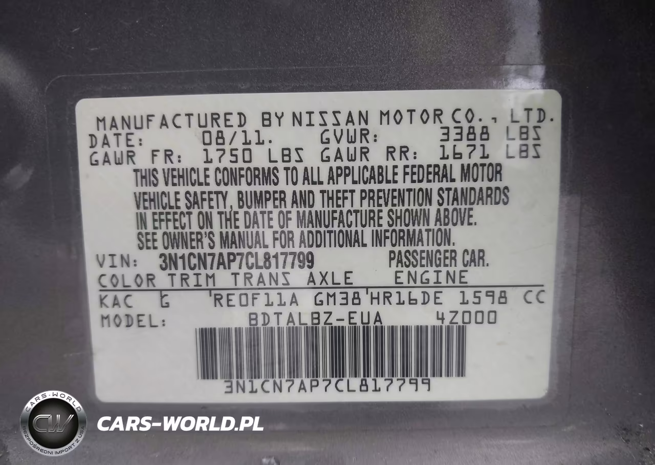 2012 Nissan Versa 1.6 Sv VIN:3N1CN7AP7CL817799 - 9