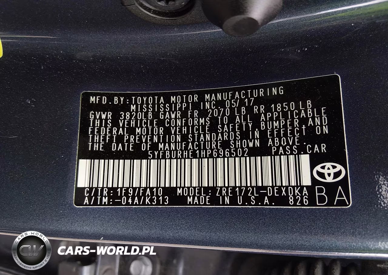 2017 Toyota Corolla L VIN:5YFBURHE1HP696502 - 9