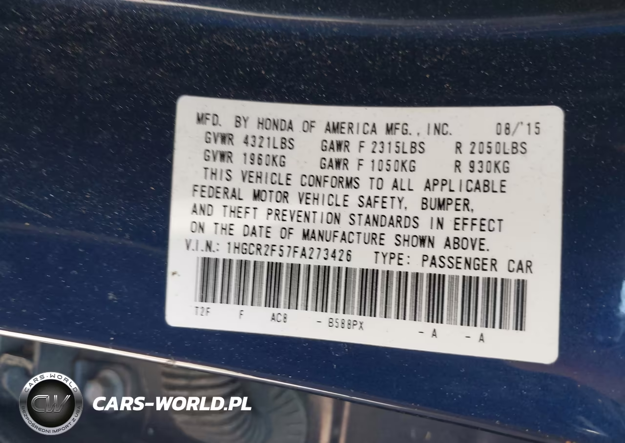 2015 Honda Accord Sport VIN:1HGCR2F57FA273426 - 9