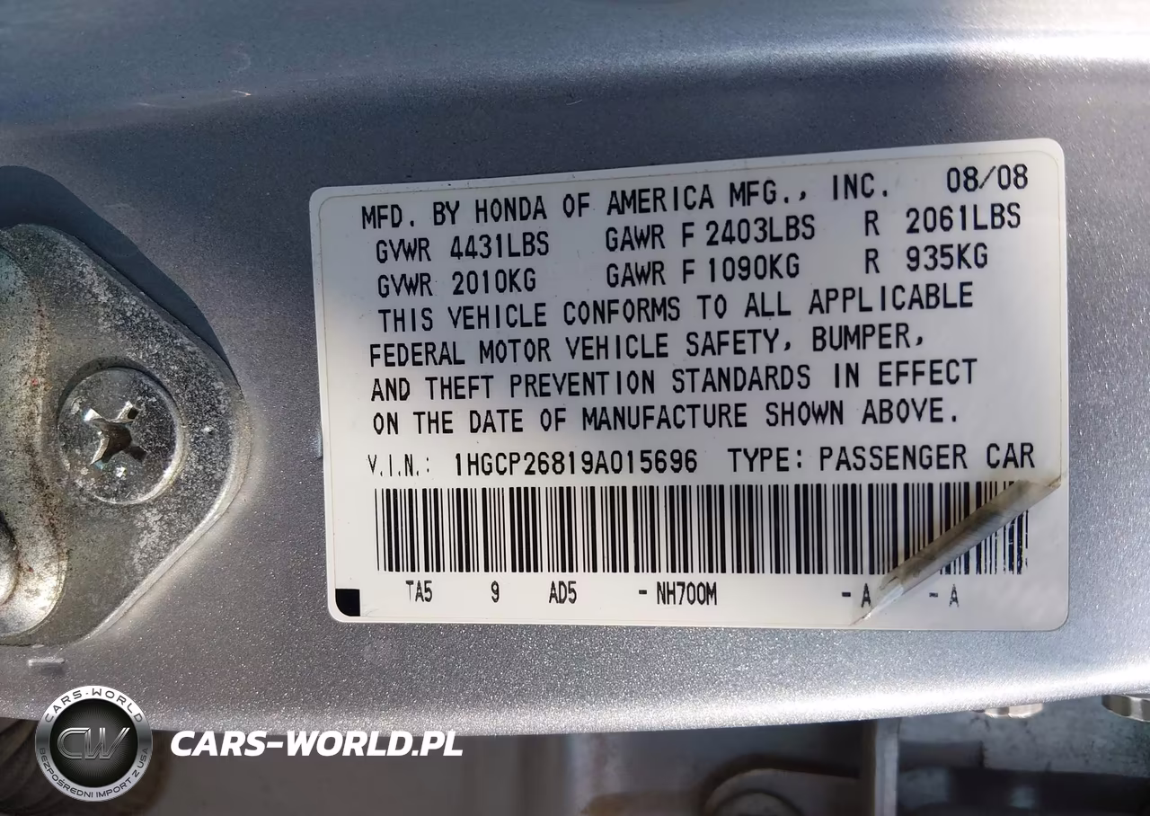 2009 Honda Accord 2.4 Ex-L VIN:1HGCP26819A015696 - 9