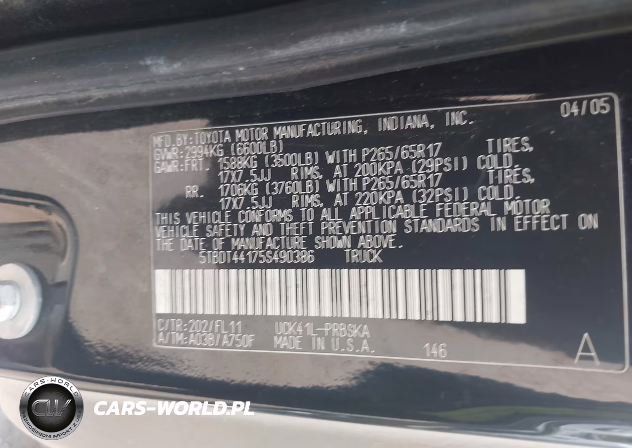 2005 Toyota Tundra Sr5 V8 VIN:5TBDT44175S490386 - 9