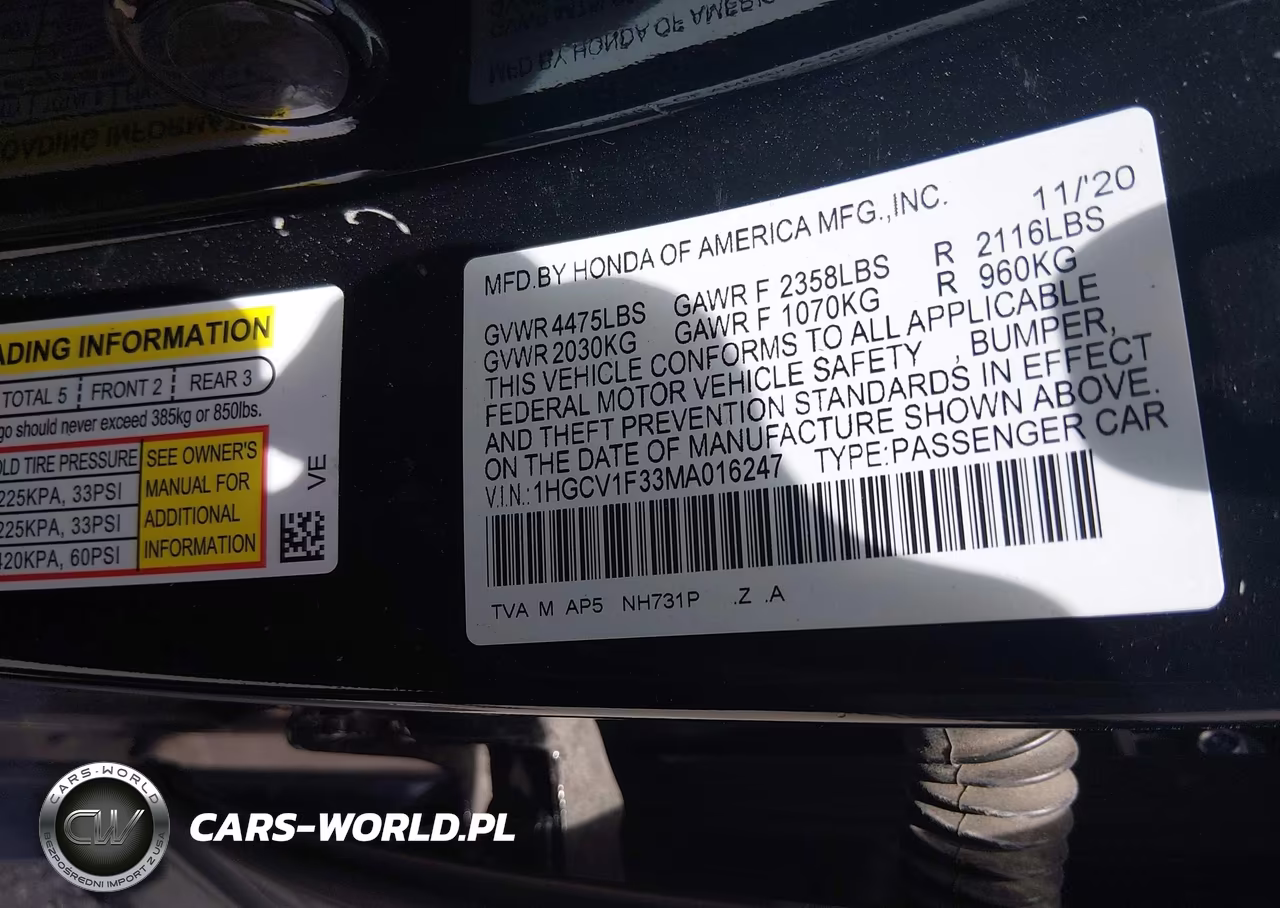 2021 Honda Accord Sport VIN:1HGCV1F33MA016247 - 9