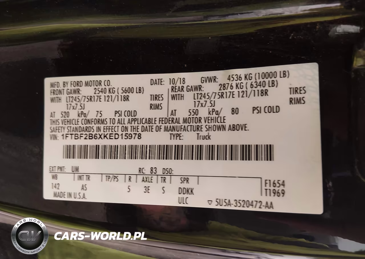 2019 Ford F-250 Xl VIN:1FTBF2B6XKED15978 - 9