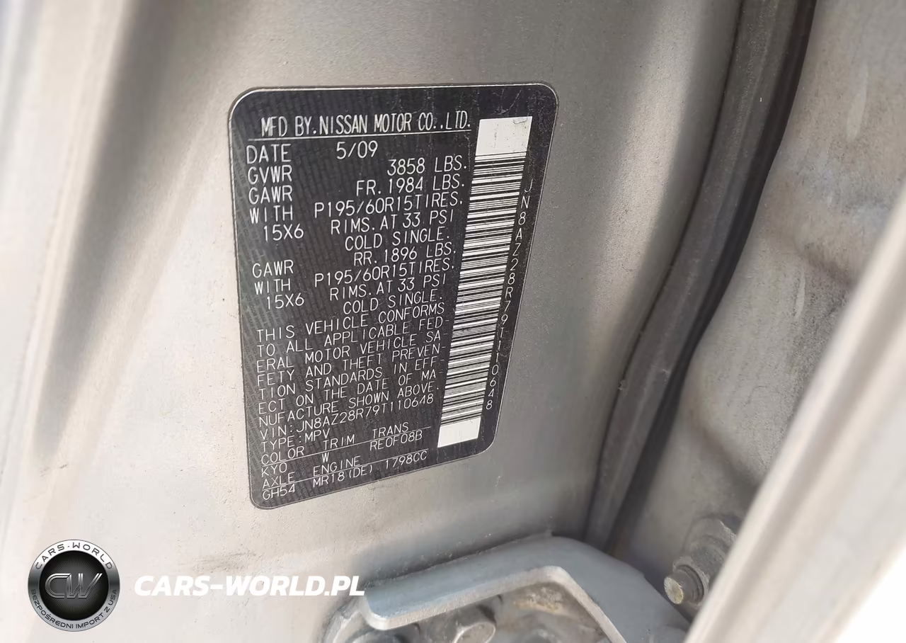 2009 Nissan Cube 1.8S VIN:JN8AZ28R79T110648 - 9