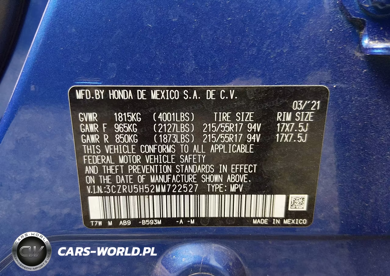 2021 Honda Hr-V 2Wd Ex VIN:3CZRU5H52MM722527 - 9