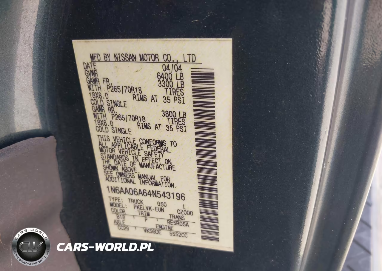 2004 Nissan Titan Le VIN:1N6AA06A64N543196 - 9