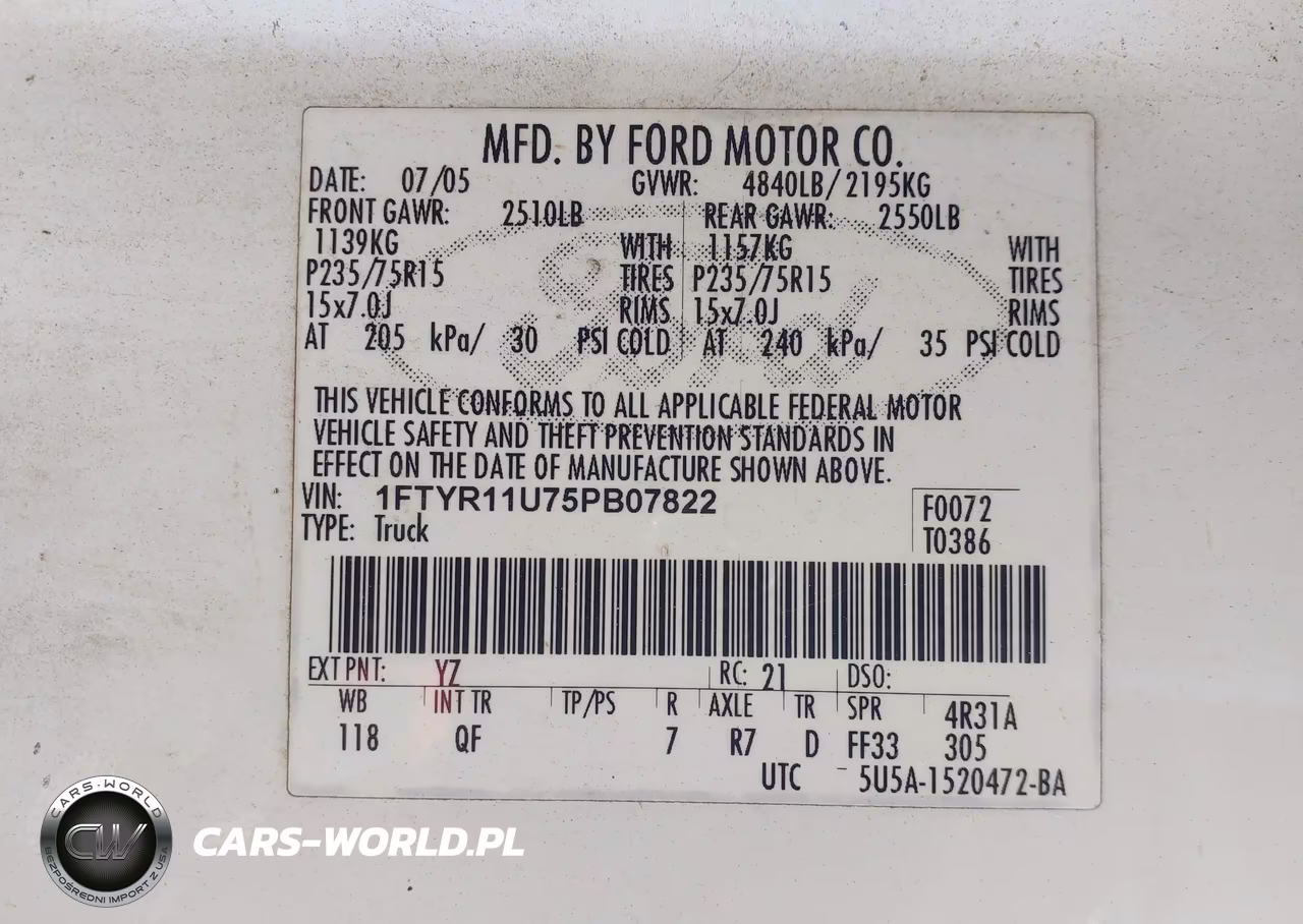 2005 Ford Ranger Edge-Xl-Xlt VIN:1FTYR11U75PB07822 - 9