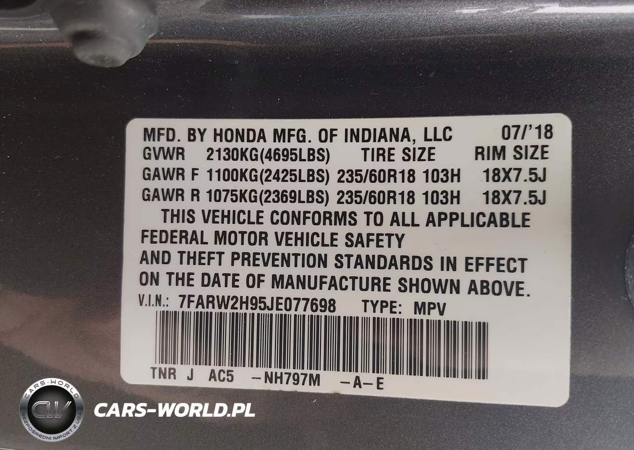 2018 Honda Cr-V Touring VIN:7FARW2H95JE077698 - 9