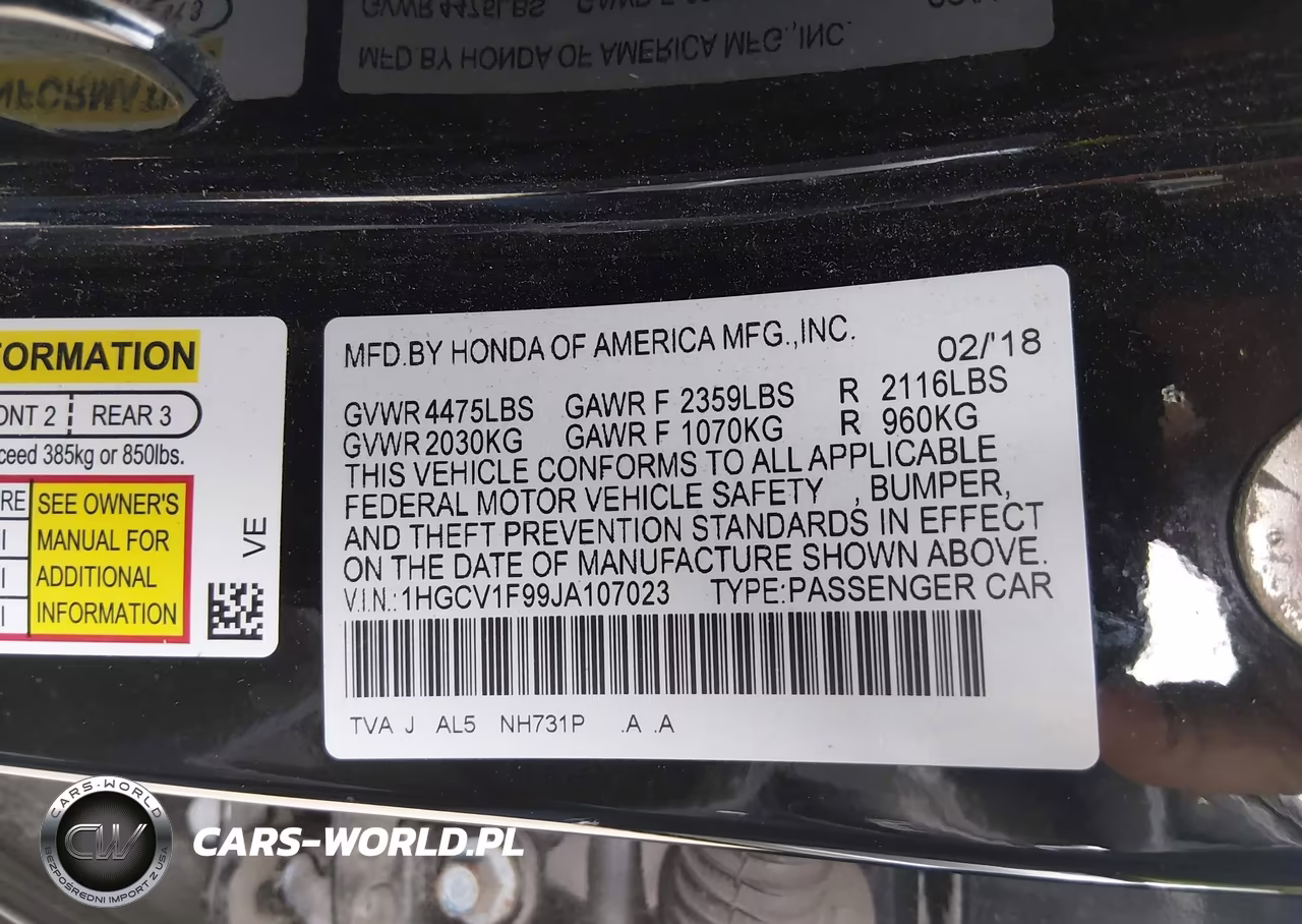 2018 Honda Accord Touring VIN:1HGCV1F99JA107023 - 9