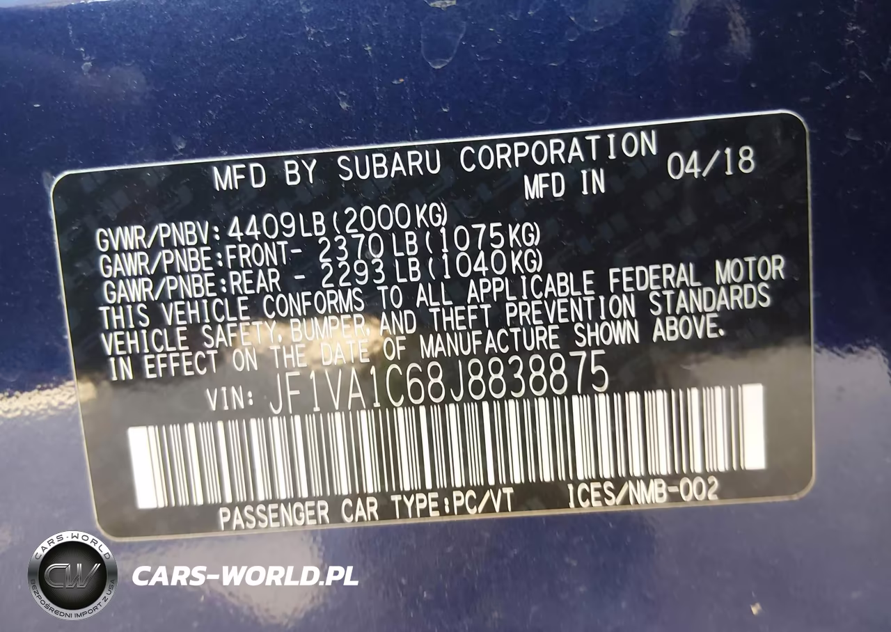 2018 Subaru Wrx Premium VIN:JF1VA1C68J8838875 - 9