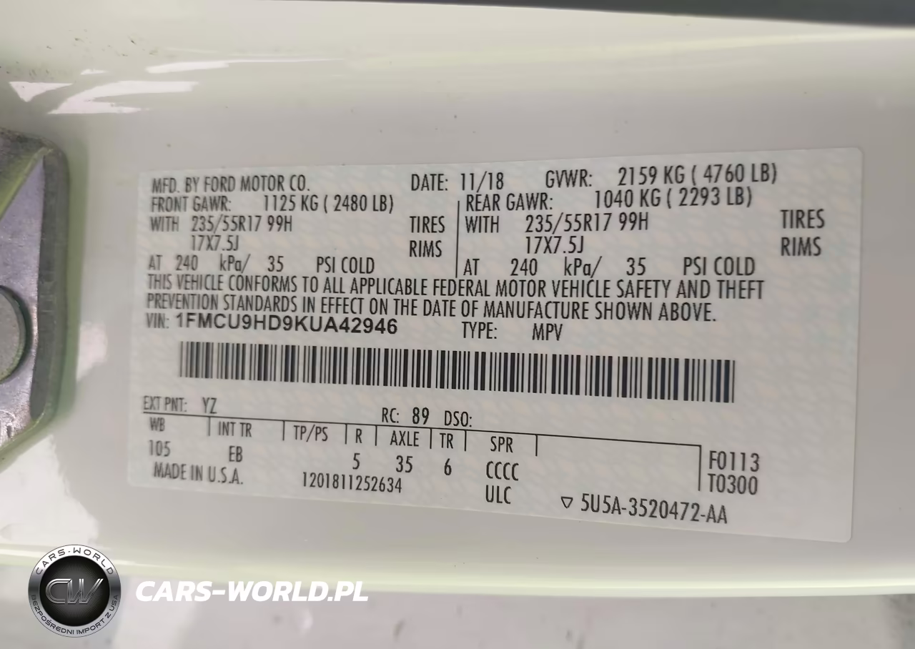 2019 Ford Escape Sel VIN:1FMCU9HD9KUA42946 - 9