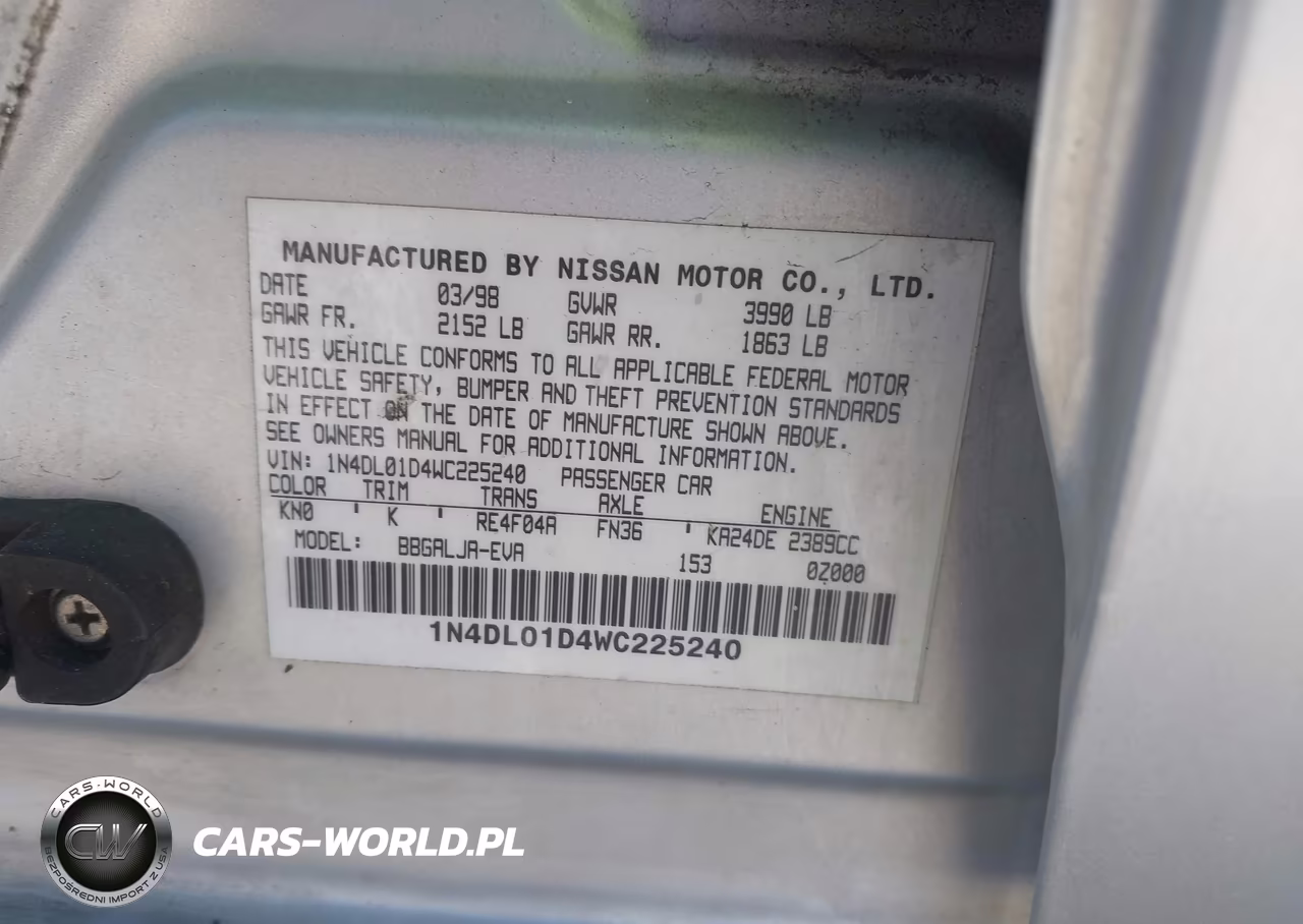 1998 Nissan Altima Gle-Gxe-Se-Xe VIN:1N4DL01D4WC225240 - 9