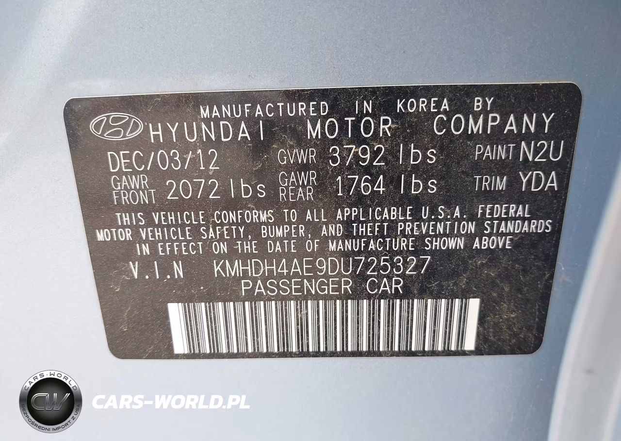 2013 Hyundai Elantra Gls VIN:KMHDH4AE9DU725327 - 9