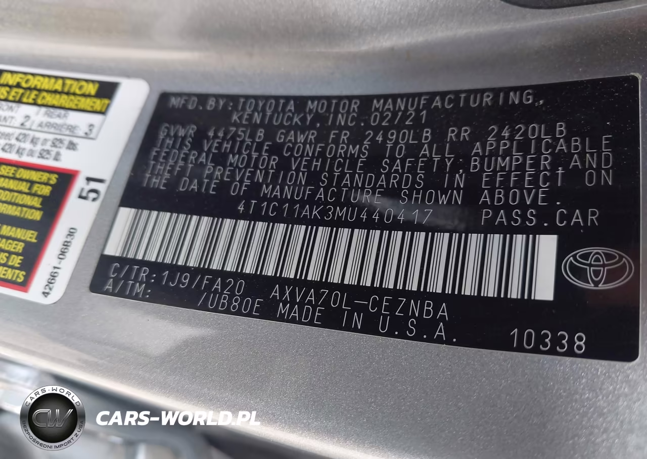 2021 Toyota Camry Le VIN:4T1C11AK3MU440417 - 9