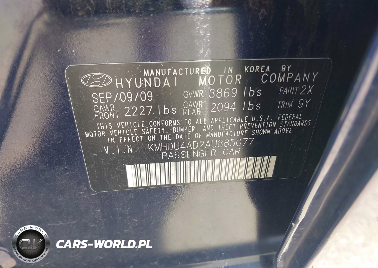 2010 Hyundai Elantra Gls VIN:KMHDU4AD2AU885077 - 9