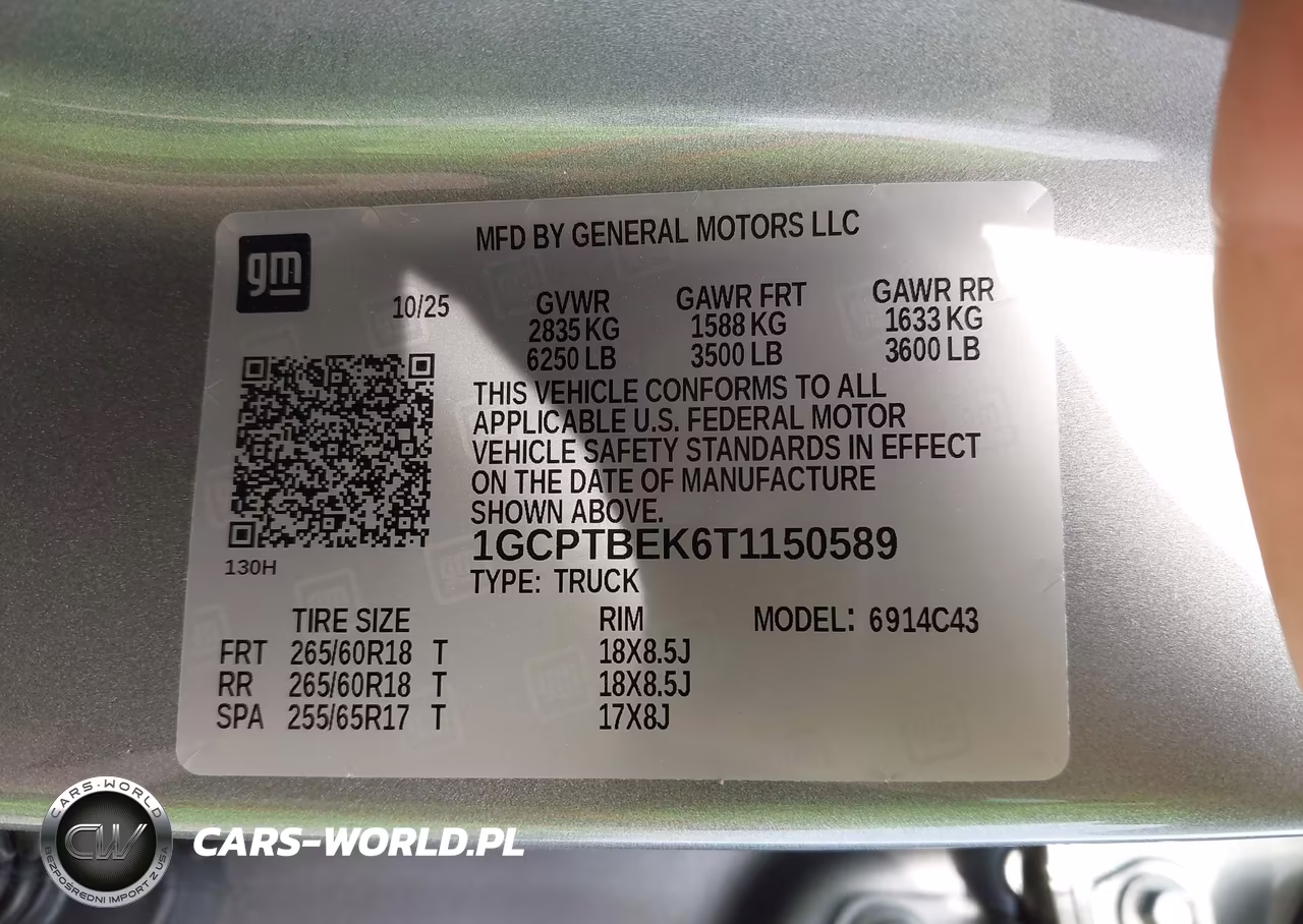 2026 Chevrolet Colorado Wt, 4Wd VIN:1GCPTBEK6T1150589 - 9