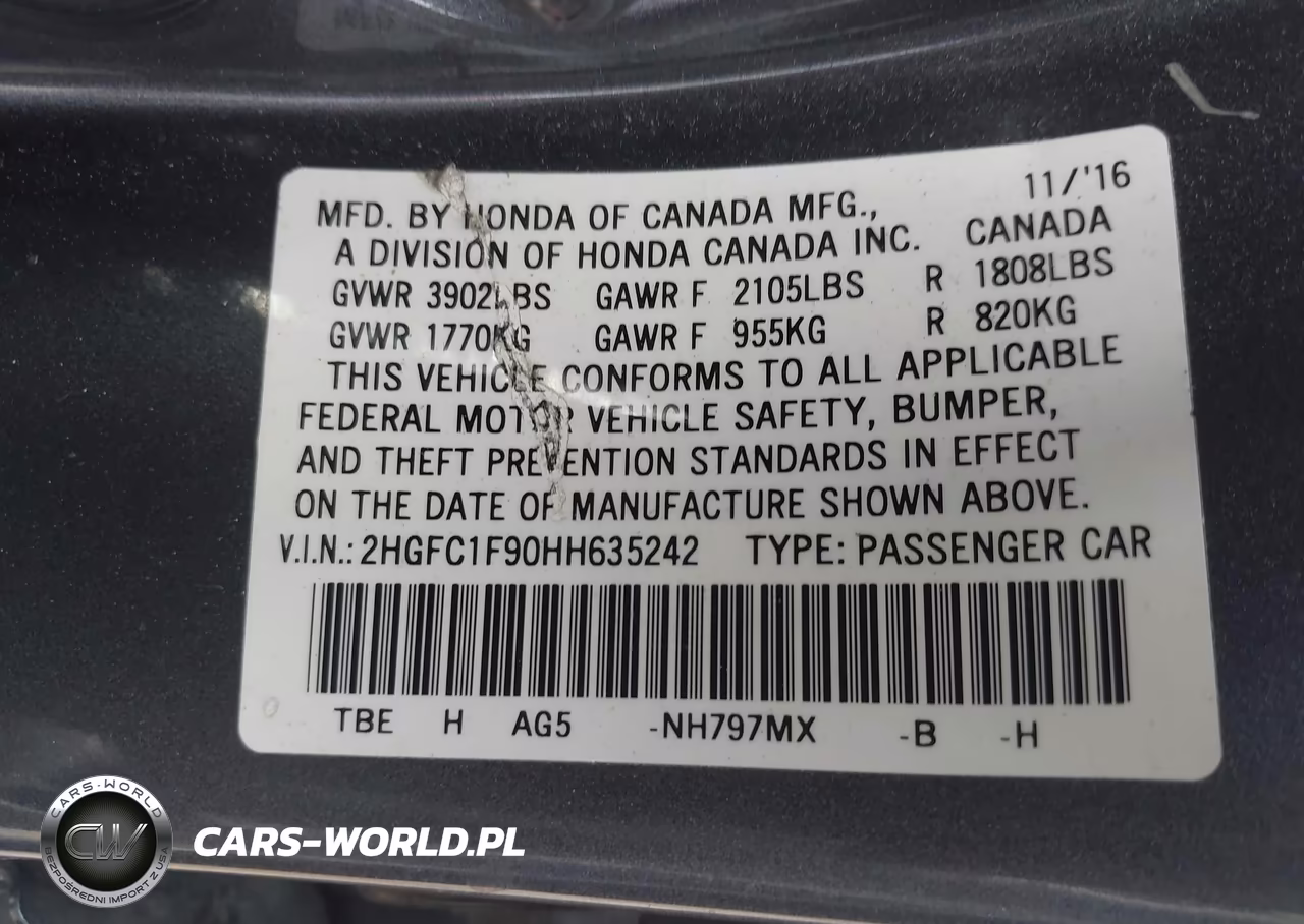 2017 Honda Civic Touring VIN:2HGFC1F90HH635242 - 9