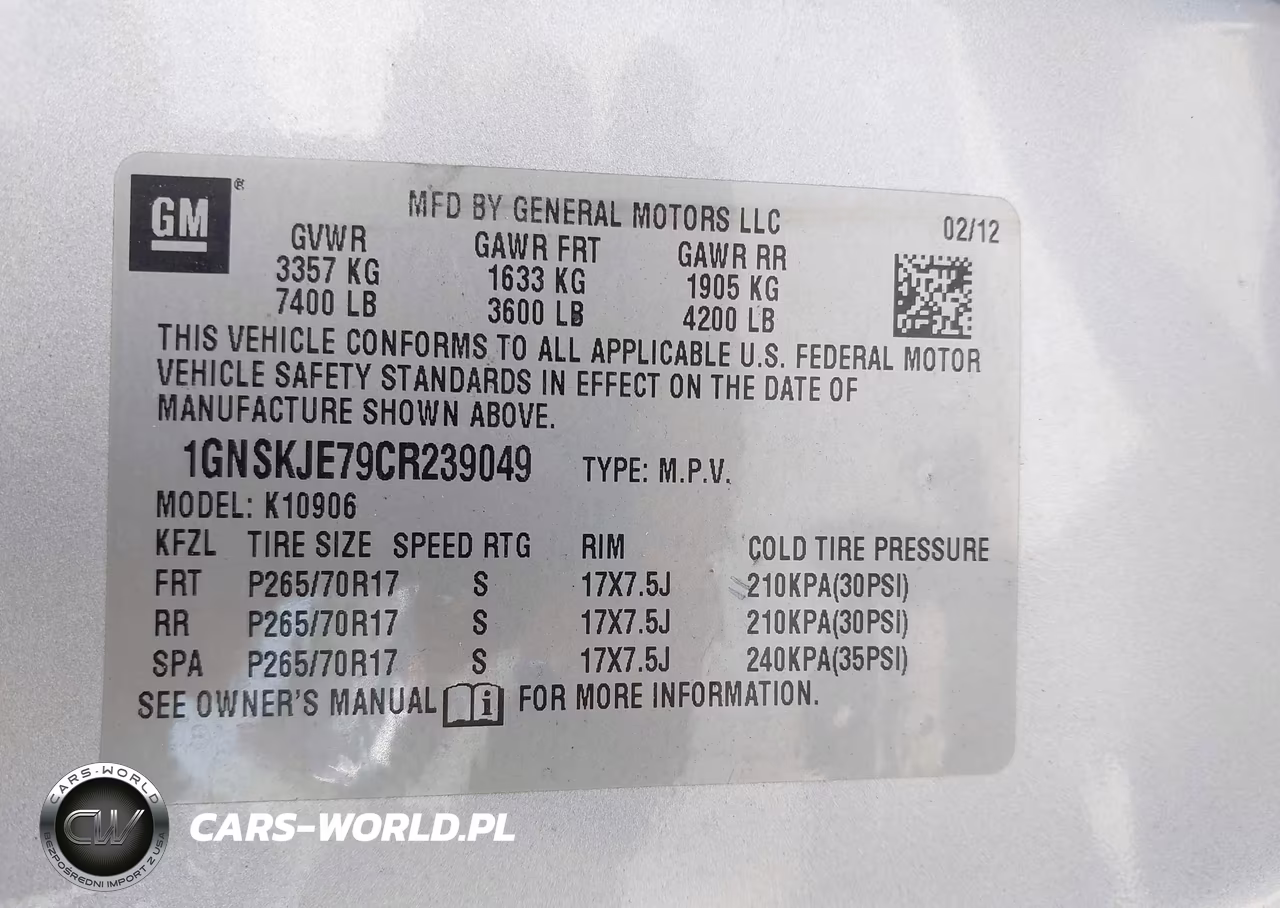 2012 Chevrolet Suburban Lt VIN:1GNSKJE79CR239049 - 9