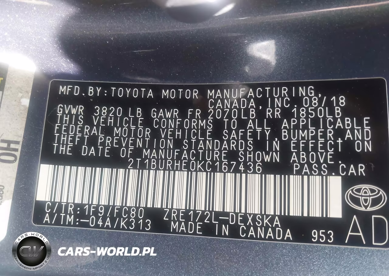 2019 Toyota Corolla Se VIN:2T1BURHE0KC167436 - 9