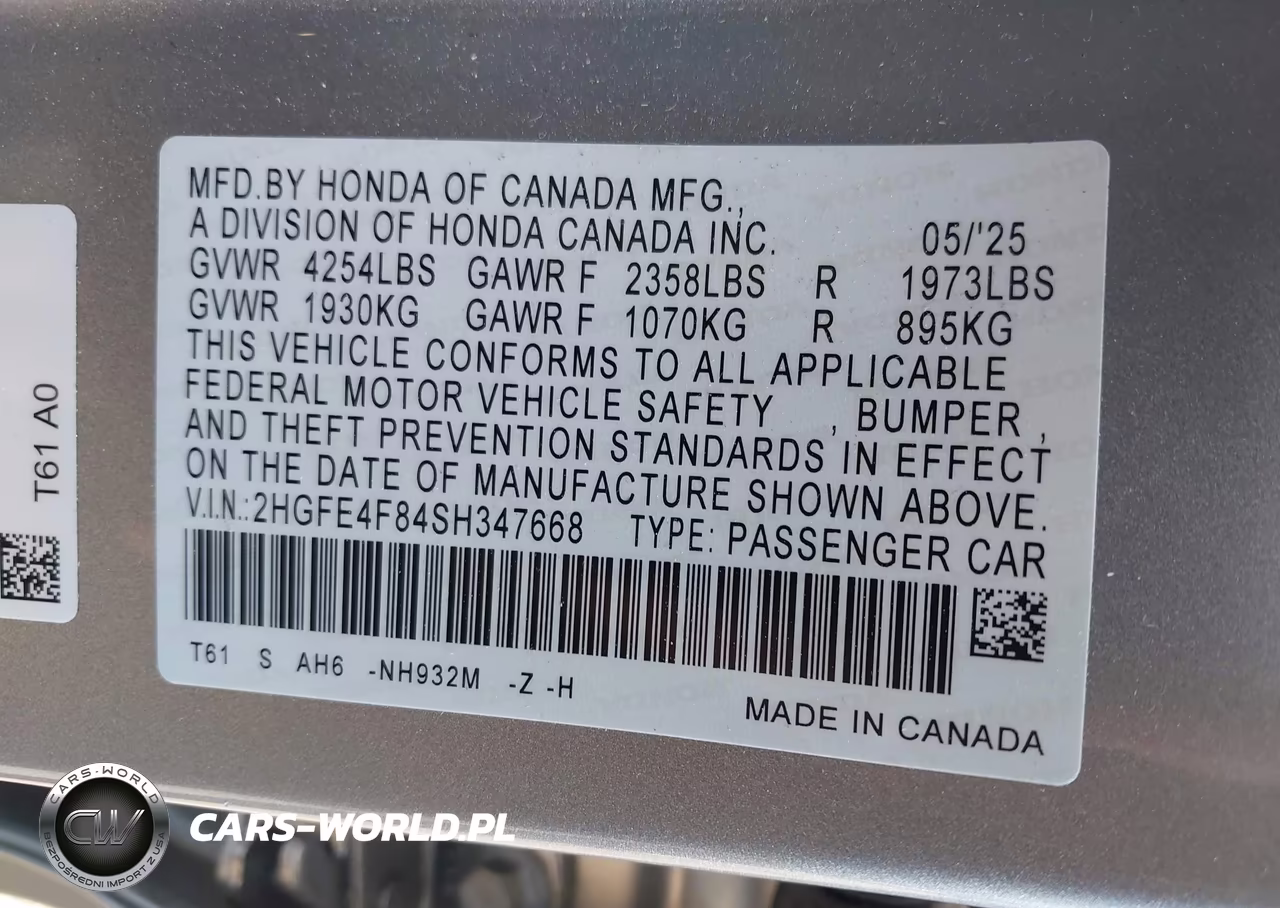 2025 Honda Civic Hybrid Sport-Sport Touring VIN:2HGFE4F84SH347668 - 9