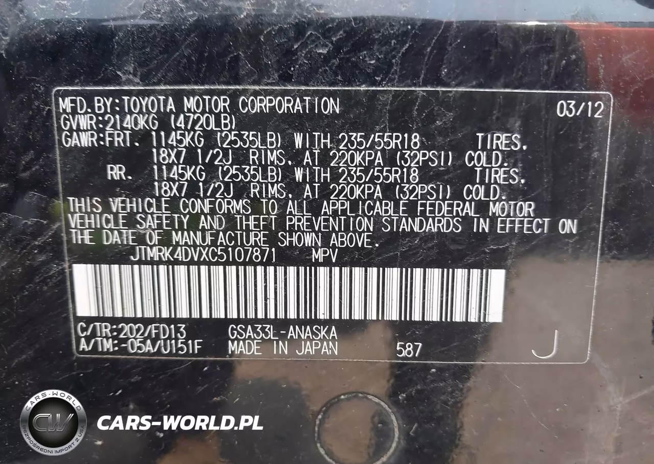 2012 Toyota Rav4 Sport V6 VIN:JTMRK4DVXC5107871 - 9