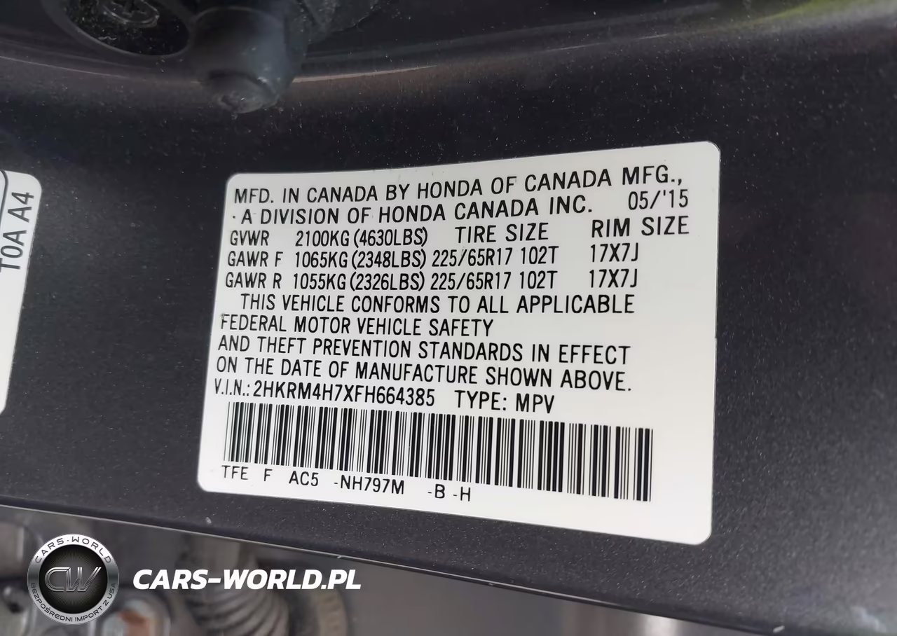 2015 Honda Cr-V Ex-L VIN:2HKRM4H7XFH664385 - 9