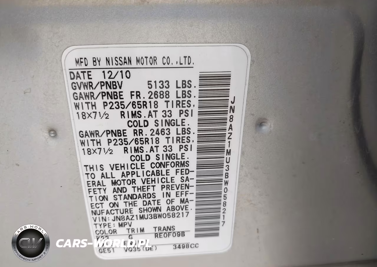 2011 Nissan Murano Sl VIN:JN8AZ1MU3BW058217 - 9