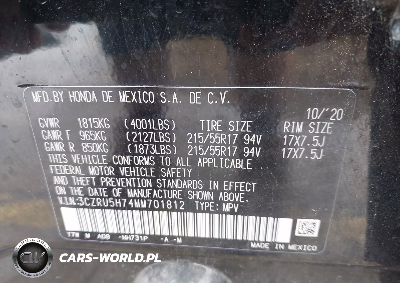 2021 Honda Hr-V 2Wd Ex-L VIN:3CZRU5H74MM701812 - 9