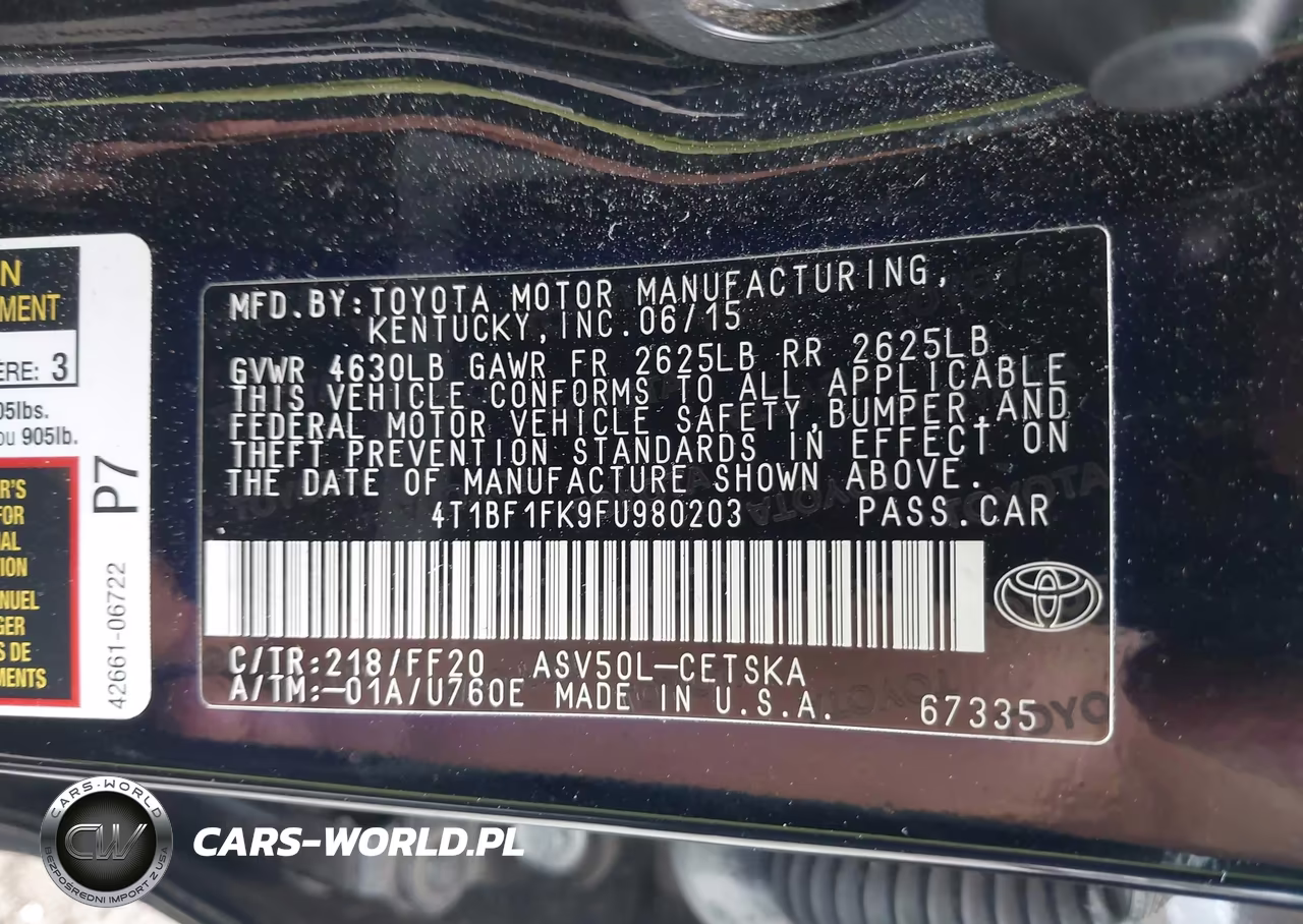 2015 Toyota Camry Se VIN:4T1BF1FK9FU980203 - 9
