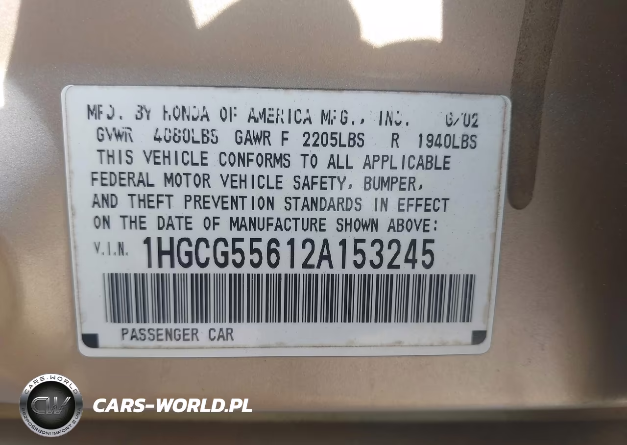 2002 Honda Accord 2.3 Ex VIN:1HGCG55612A153245 - 9