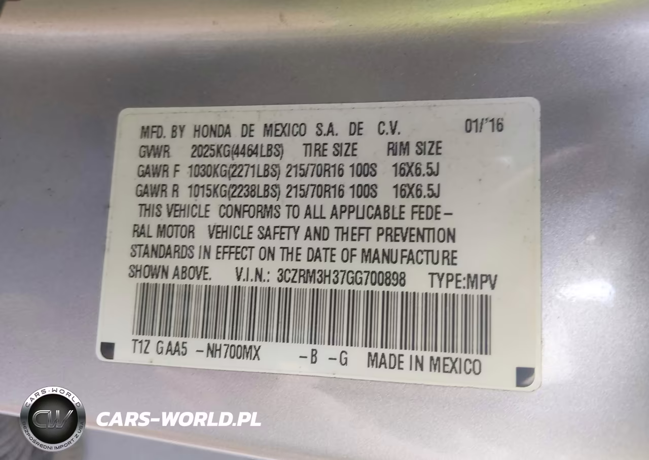2016 Honda Cr-V Lx VIN:3CZRM3H37GG700898 - 9