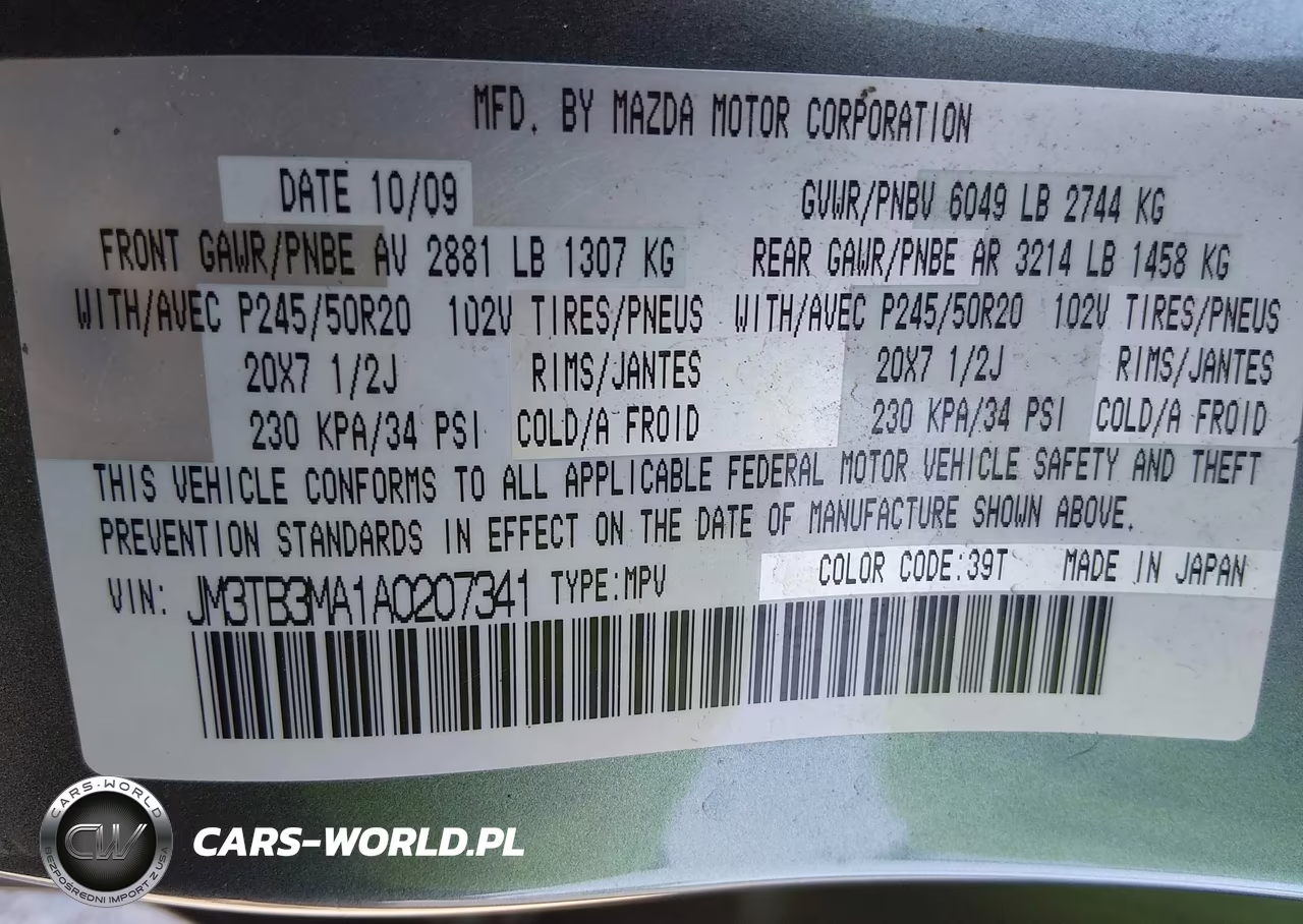 2010 Mazda Cx-9 Grand Touring VIN:JM3TB3MA1A0207341 - 9