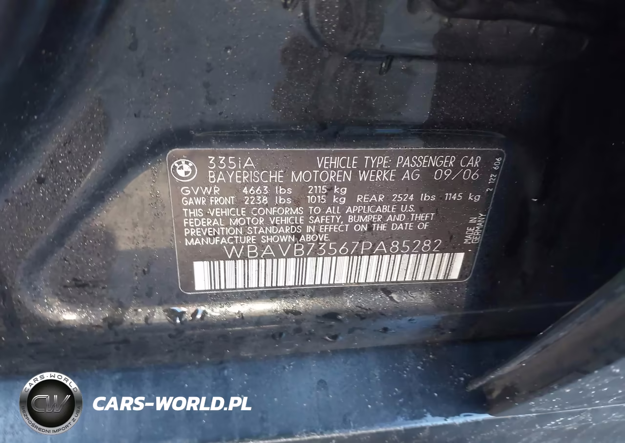 2007 BMW 335I VIN:WBAVB73567PA85282 - 9