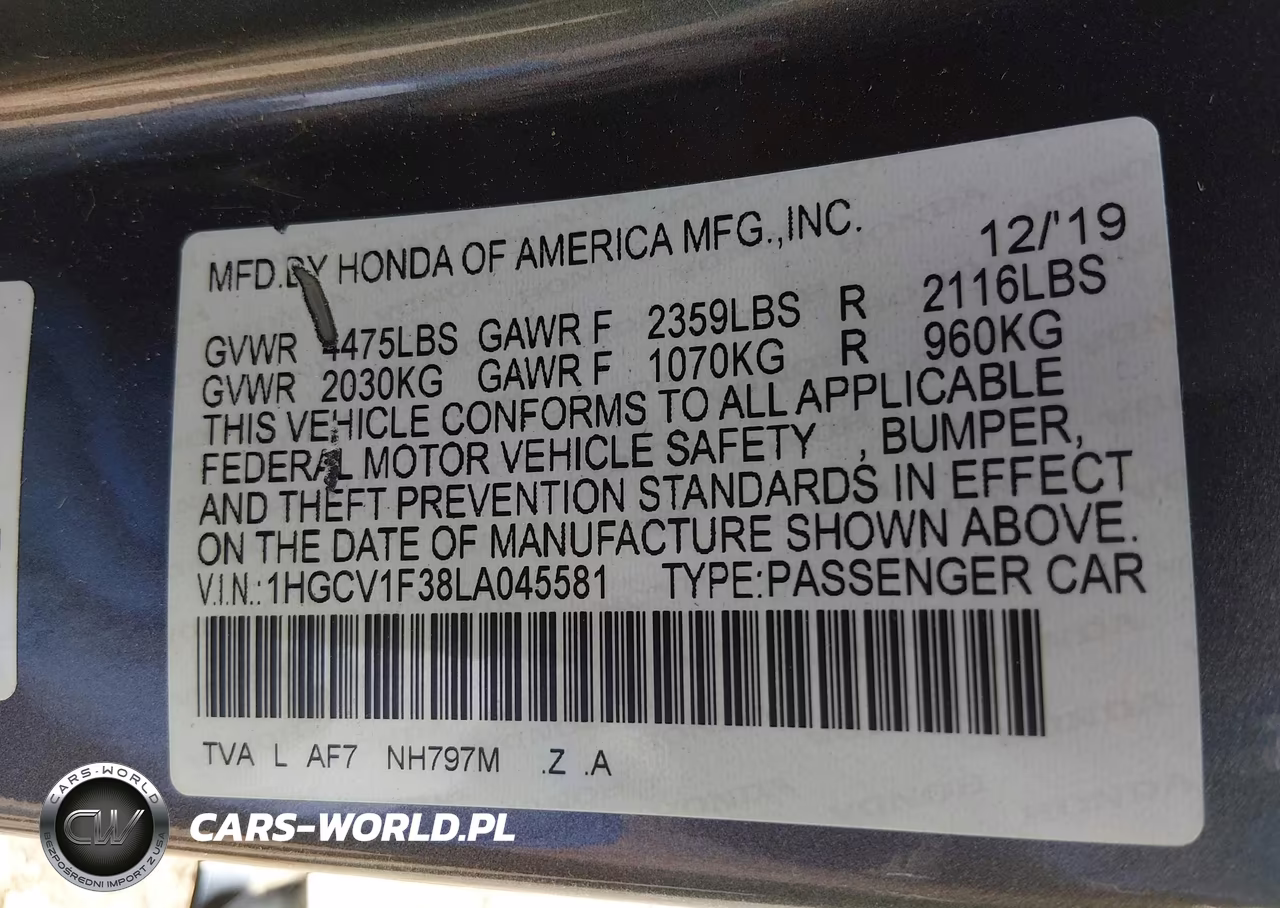 2020 Honda Accord Sport VIN:1HGCV1F38LA045581 - 9