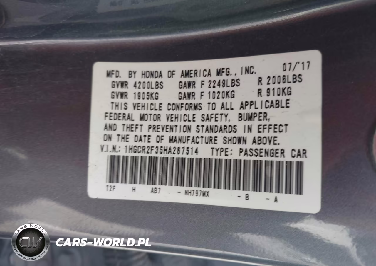 2017 Honda Accord Lx VIN:1HGCR2F35HA267514 - 9