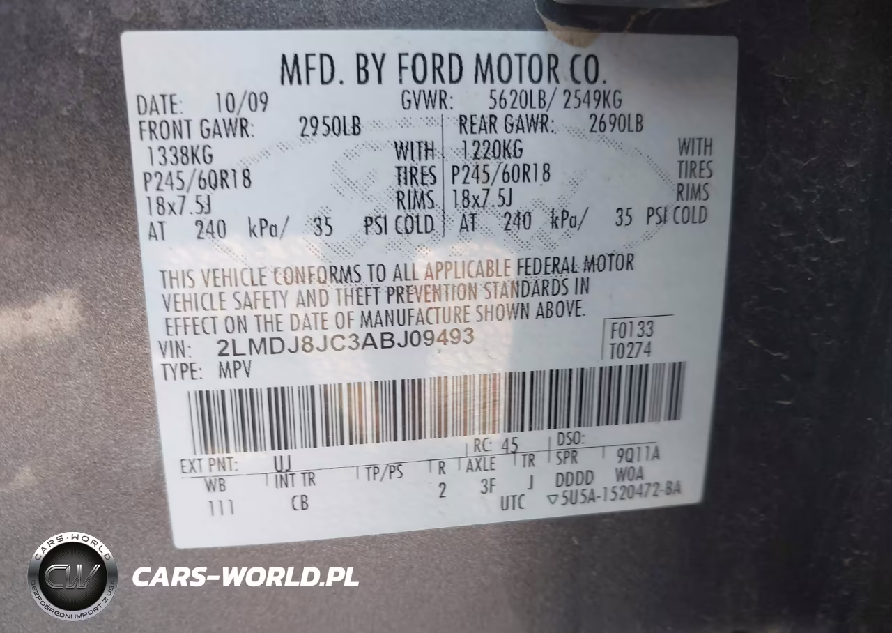 2010 Lincoln Mkx VIN:2LMDJ8JC3ABJ09493 - 9