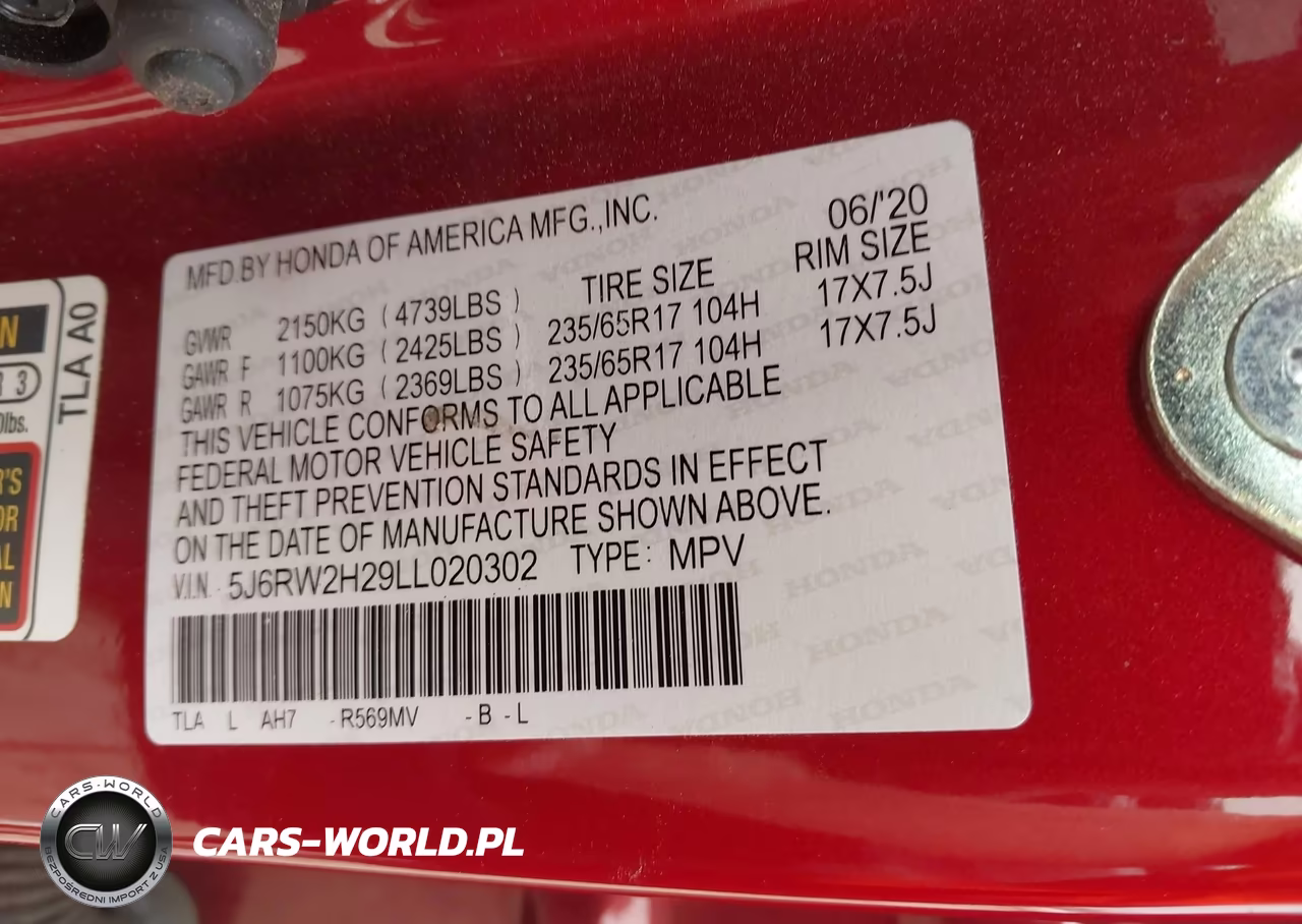 2020 Honda Cr-V Awd Lx VIN:5J6RW2H29LL020302 - 9