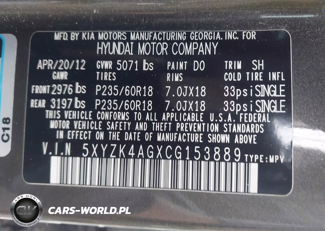2012 Hyundai Santa Fe Limited V6 VIN:5XYZK4AGXCG153889 - 9