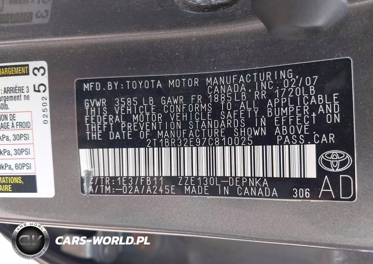 2007 Toyota Corolla Le VIN:2T1BR32E97C810025 - 9