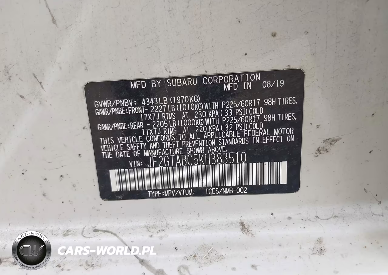 2019 Subaru Crosstrek 2.0I VIN:JF2GTABC5KH383510 - 9