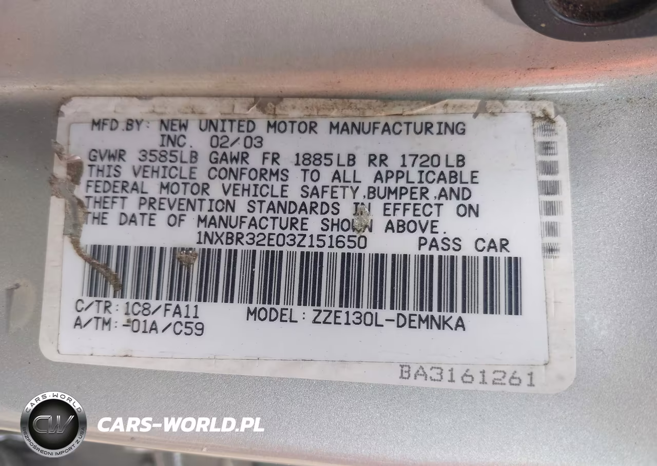 2003 Toyota Corolla Le VIN:1NXBR32E03Z151650 - 9