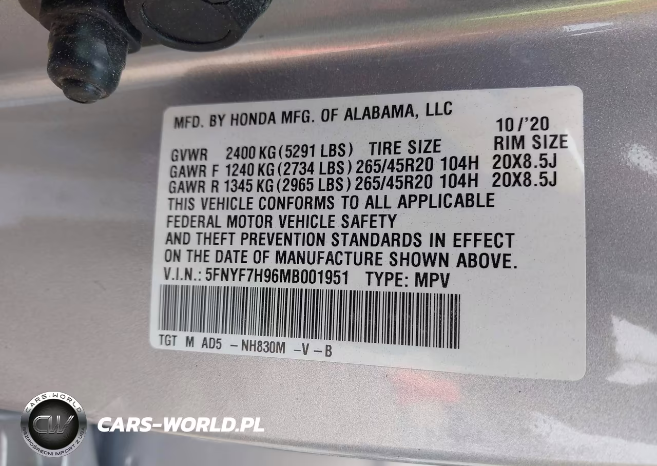 2021 Honda Passport 2Wd Touring VIN:5FNYF7H96MB001951 - 9