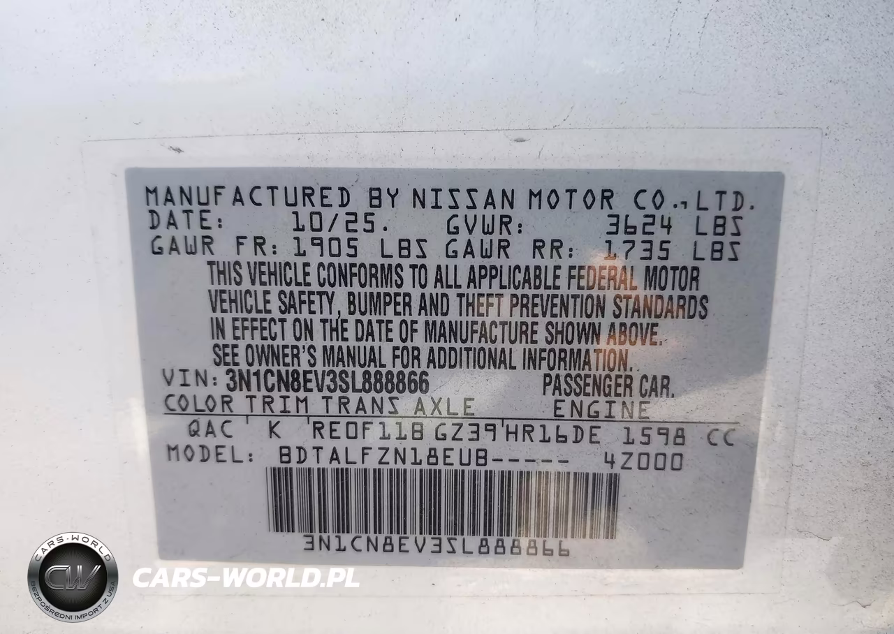 2025 Nissan Versa 1.6 Sv VIN:3N1CN8EV3SL888866 - 9